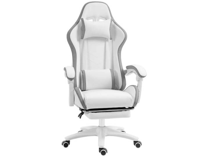 Gisaae Gamingstuhl ergonomisch mit 135 Grad Neigefunktion und Fußstütze, Weiß, 65x121x65 cm, Büromöbel, Bürostühle, Gaming-Sessel