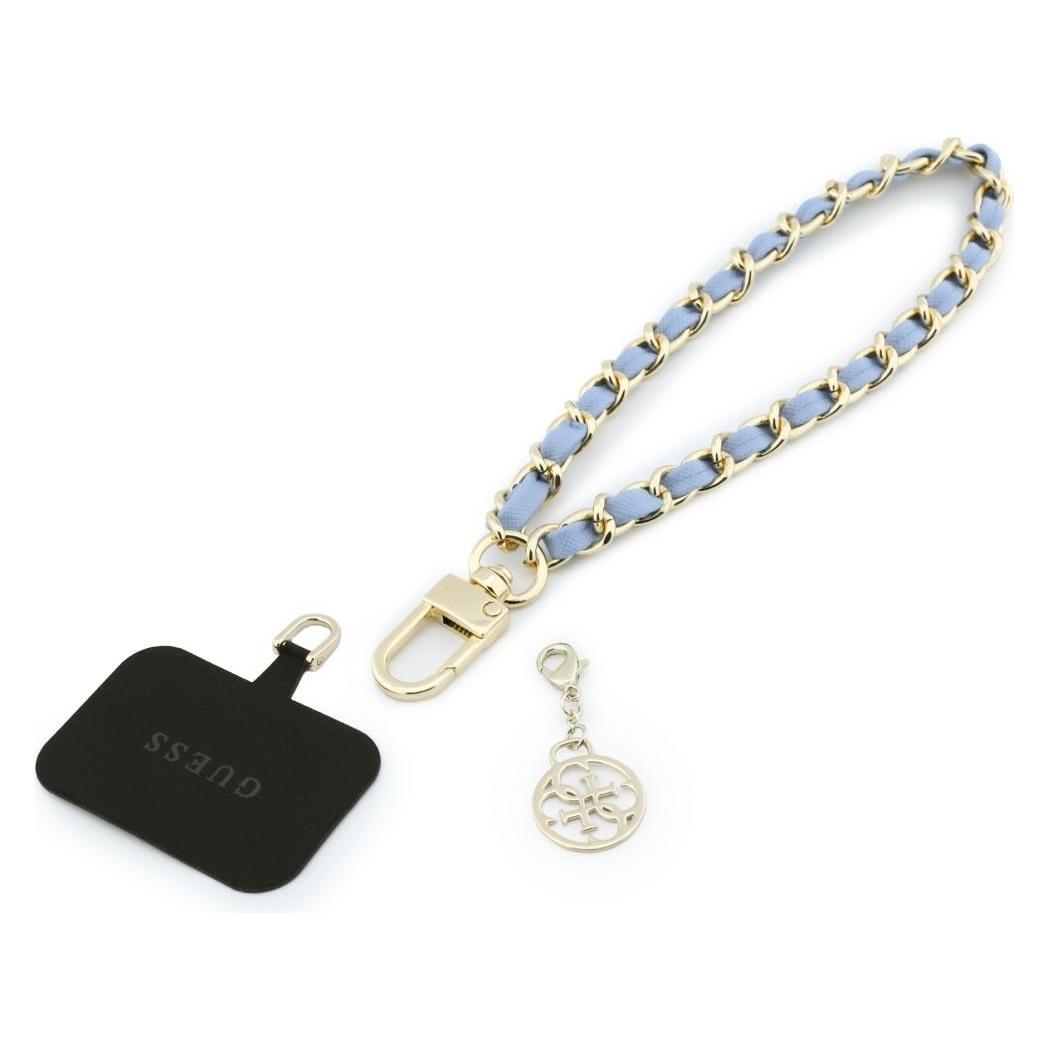 Guess Smycz do telefonu Wrist Strap Saffiano Chain 4G Charm niebieski (GUOUCHSAMC4B)
