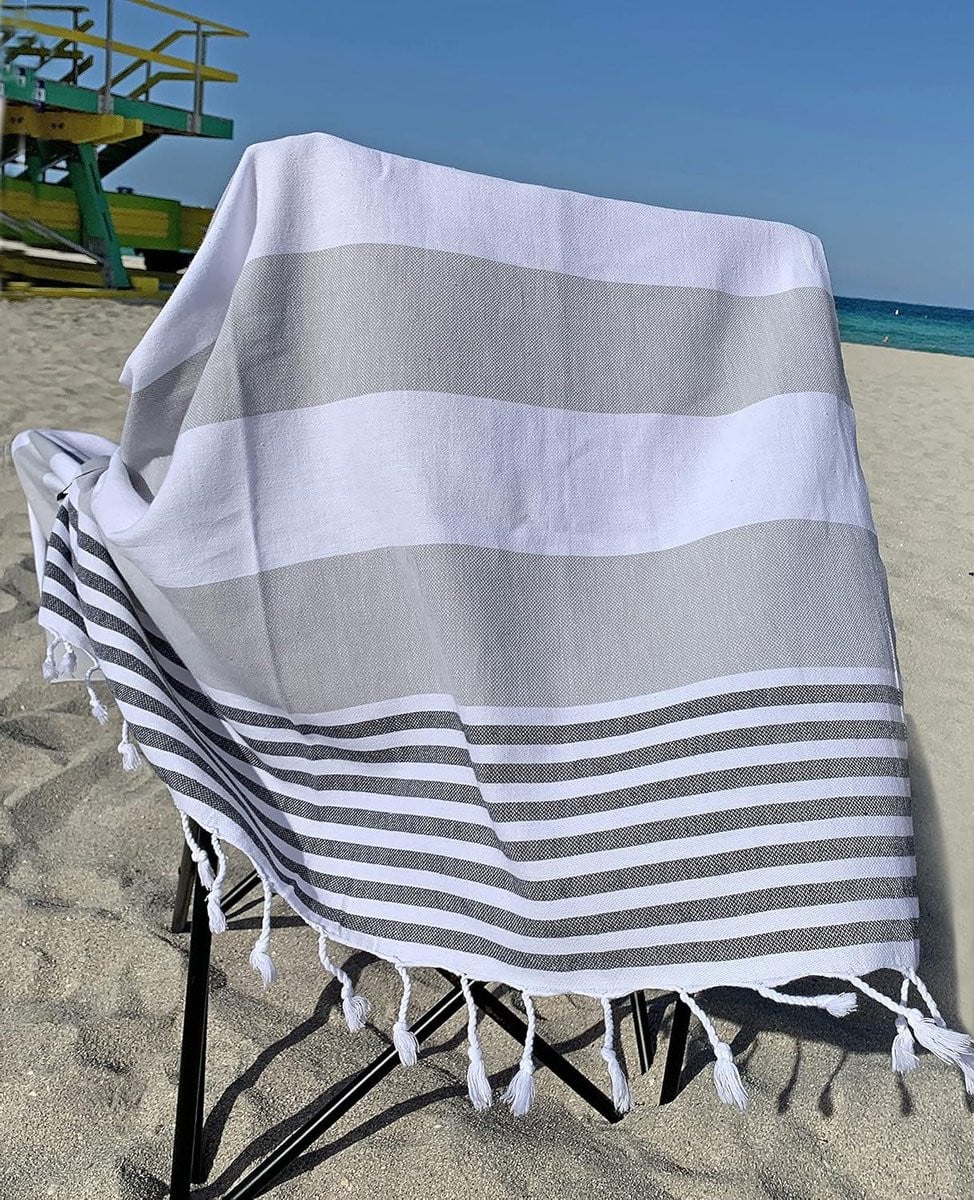 Grijs Turks Katoen Strandlaken - Zandvrij Reisbadhanddoek - 97 x 191 cm