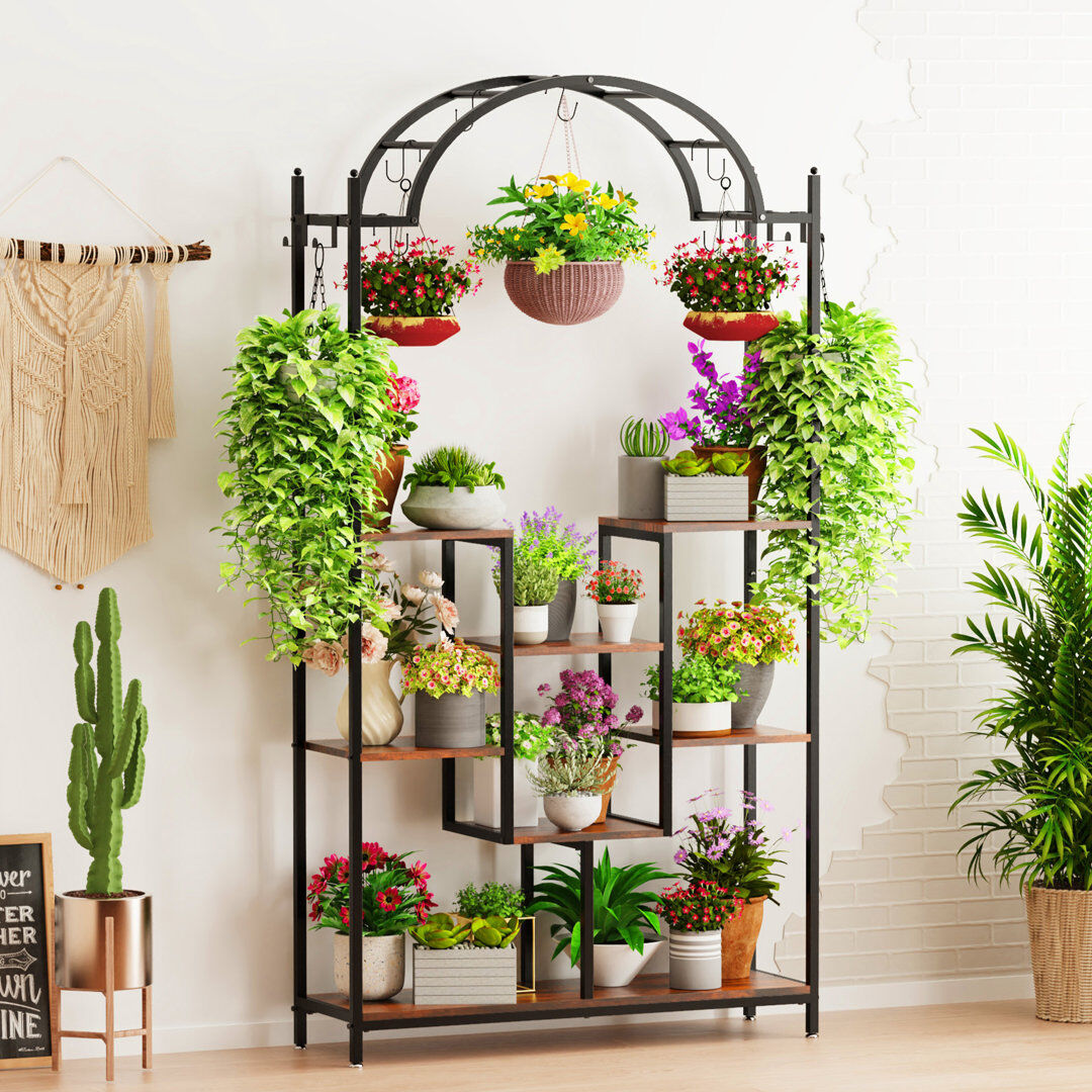 Borough Wharf Mikkelsen Iron Plant Stand 8 Tier Brown 190cm H X 100cm L X 30cm D