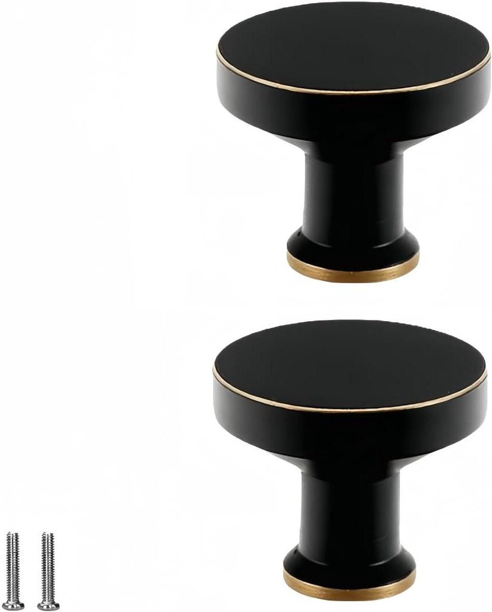 Kastknoppen Messing - Ronde Ladehandgrepen en Deurgrepen - Zwart Goud - Diameter: 32 mm