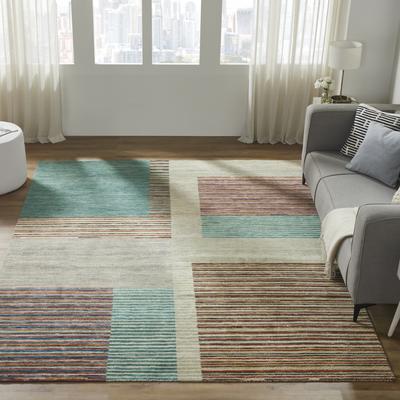 KALATY Axim Multicolor Geometric Striped Hand Knotted Wool Area Rug
