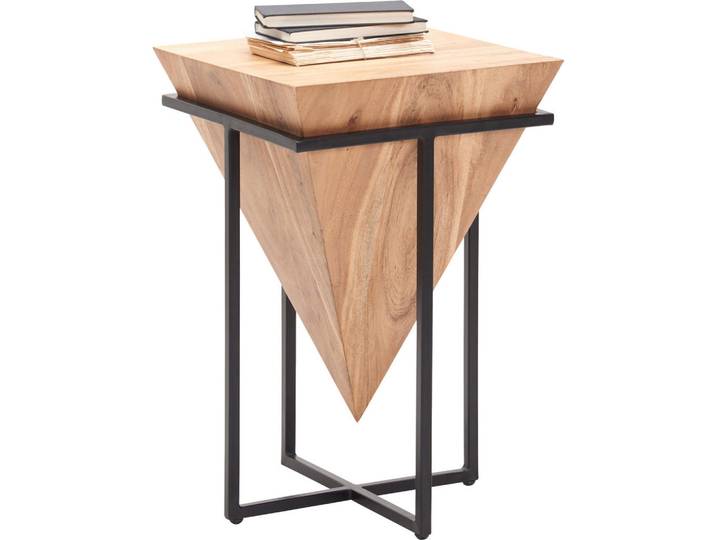 Ambia Home Beistelltisch, Natur, Schwarz, Holz, Metall, Akazie, massiv, quadratisch, eckig, 41x66x41 cm, Wohnzimmer, Wohnzimmertische, Beistelltische, Beistelltische Metall