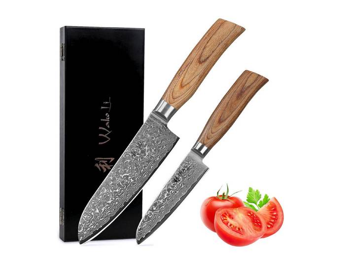 Wakoli Damastmesser Edib Pro 2 Damastmesser Küchenmesser 11 & 16cm Klingen Pakkaholzgriffe, Aus 67 Lagen Damaststahl, VG-10 Stahlkern
