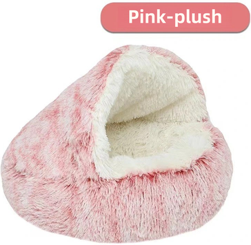 PetsAreLife Plush Comforter Shell Cat Nest, Autumn Winter Soft Pet Bed, Warm Cold Plush Bed For Cats pink Plush s