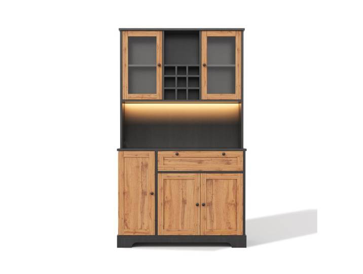 Buffet de cuisine haut noir et naturel – LED prises USB 105 x 40 x 180 cm