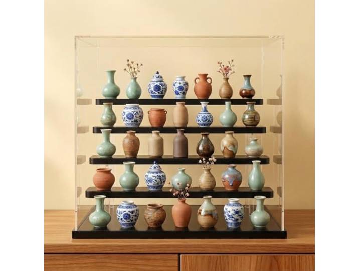 WLCGYD Rechteckige Transparente Acryl-Vitrine 30-70 cm Als Standregal Transparente Staubschutzhaube Schwarz/Weiß, Fronttür, Stapelbar, Für Hochzeiten, Geburtstage, Weihnachten Und Partys