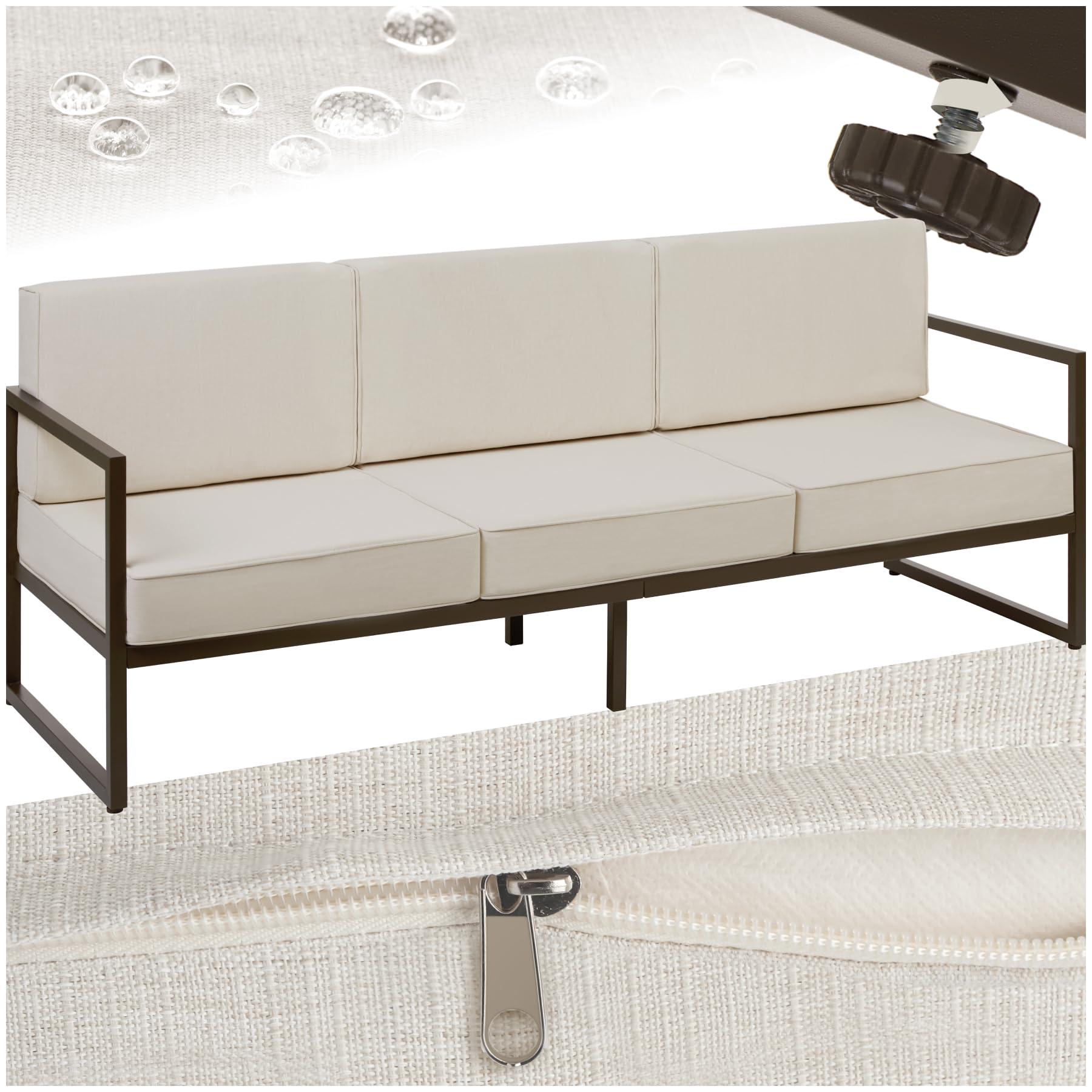 Famanu - 3-Sitzer Loungesofa für den Garten, bequeme Lounge-Bank mit dicken Kissen, wasserabweisenden Bezügen, robustem Stahlrahmen, schnell zu montieren