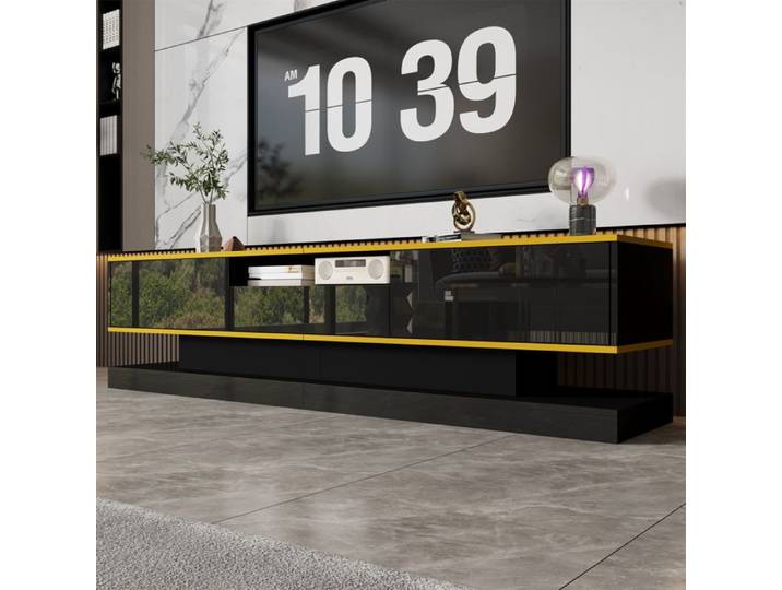 Meuble TV - Nalookamic - Noir - 180 cm - Tiroirs - Éclairage LED