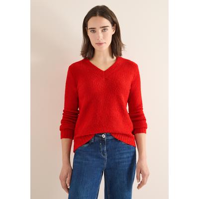 V-Ausschnitt-Pullover CECIL, Damen, Gr. M (40), rot (pumpkin orange), Stoff, 79% Polyester, 19% Baumwolle, 2% Elasthan, unifarben, normal normal, V-Ausschnitt, Rippbündchen, Pullover, mit V-Ausschnitt