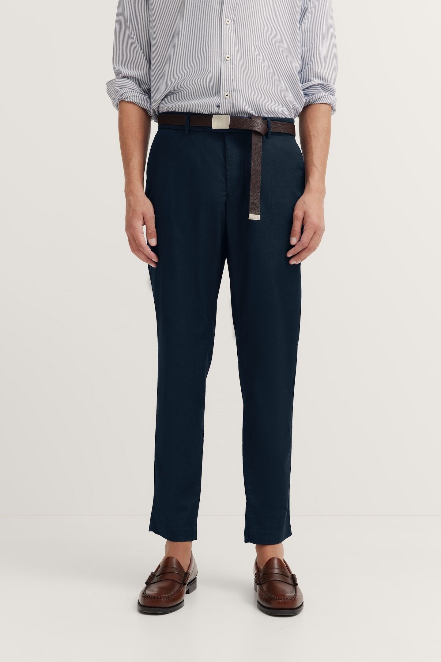 Chinohose BUGATTI, Herren, Gr. 34, Länge 32, blau (380, marine), 53% Baumwolle, 44% Polyester, 3% Elasthan, unifarben, gerade, unten schmal, Hosen Chinohose, aus Baumwoll-Mix 380, marine 34, Länge 32