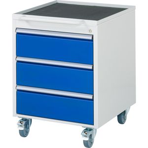 Rau Rau Rollcontainer Serie 7000, aus Metall, lichtg / blau, mit 3 Schubladen & Griff, abschließbar