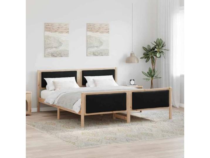 Kiefernholz Gestell Modernes Design Stilvoll 200 x 200 cm Braun Doppelbett Bettgestell mit Polster Kopfteil Schwarz 200x200 cm Stoff Kiefernholz Lattenrost Schlafzimmer Möbel Boxspringbett