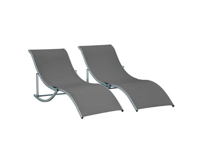 Outsunny 2ER Set Sonnenliege Gartenliege Stoffliege Relaxliege Alu Texteline Dunkelgrau, 61x63x165 cm, Gartenmöbel, Gartenliegen