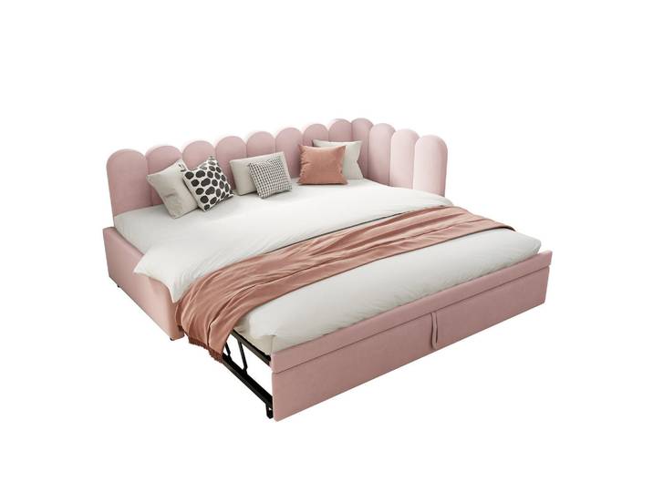 Flieks Polsterbett LForm 90/180x200 Rosa Samt, Pink, 180x200 cm, Schlafzimmer, Betten, Polsterbetten