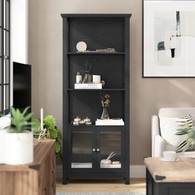 Taylor Modern Farmhouse Bookcase with Open Shelving and Glass Door Cabinet