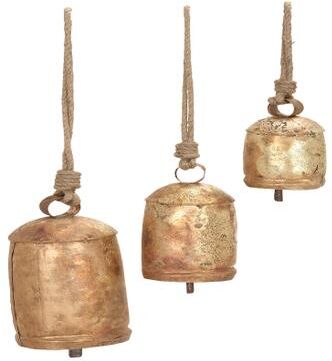 Set Of 3 Gold Metal Rustic Windchime by Quinn Living in Gold