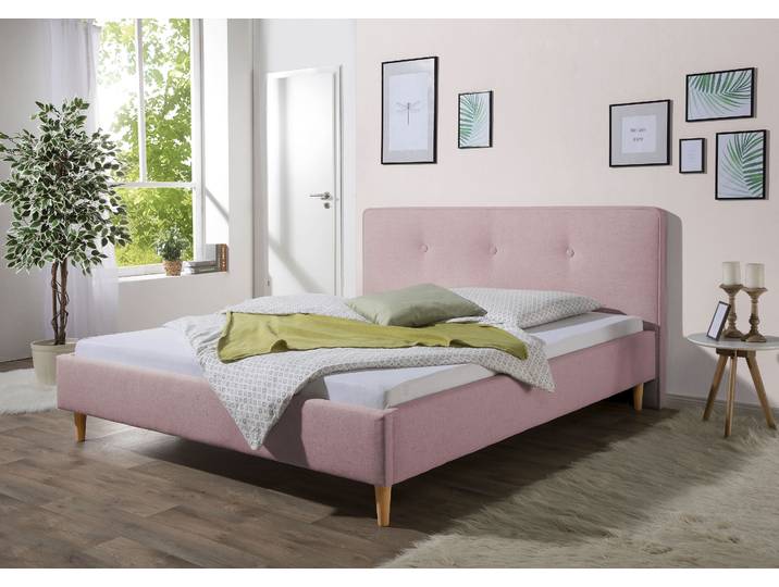 Polsterbett, Strukturstoff, Rosa Flamingo, 180×200 cm, Kopfteil Mit Knopfheftung, Maintal