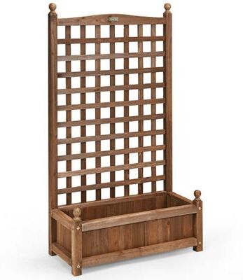 Costway Solid Free Standing Wood Planter Box with Trellis for Garden