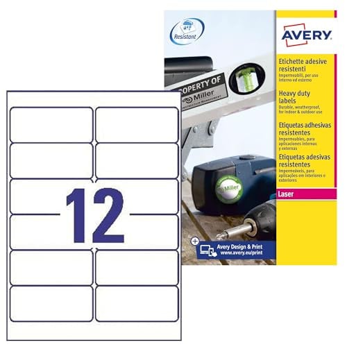Avery L4776-20 Polyester Etiketten, Wit, 20 vellen à 12 stuks, 99,1 x 42,3 cm
