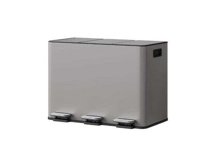 GarveeMore Mülleimer Küche,Mülleimer 3 fächer,Mülltrennsystem 3x15Lmit Edelstahldeckel, Tretmülleimer Softclose-Deckel mit Inneneimer für Recycling,Restmüll