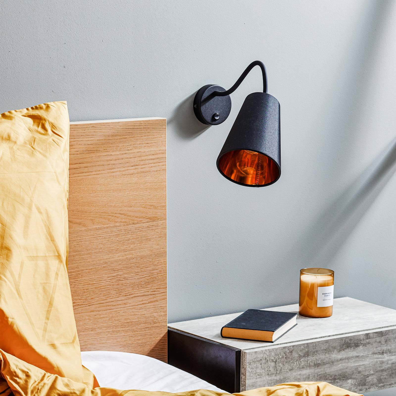 Wandlampe Wire TK Lighting, schwarz, für Wohn- / Esszimmer, Textil / Stoff / Seide, Modern, Wandleuchte, Wandlampe Innen