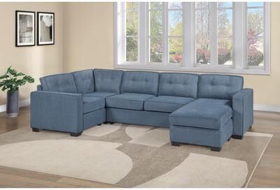 Esofastore Blue Finish 3pc Sectional Sofa Tapered Legs Squared Arms