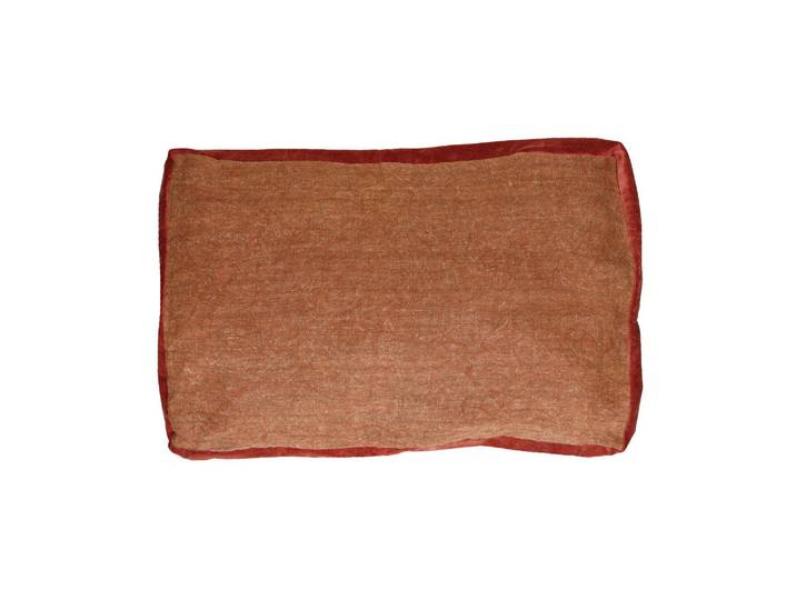 Coussin en lin cuivre, rectangulaire, uni, bordures en velours co