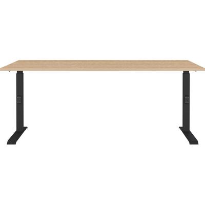 Schreibtisch GERMANIA "Lissabon", beige (lindberg, eiche, nachbildung, schwarz, schwarz, lindberg, eiche, nachbildung), B:180cm H:91cm T:80cm, Tische, Schreibtisch, Fußgestell aus Metall mit nivellierbaren Gleiter