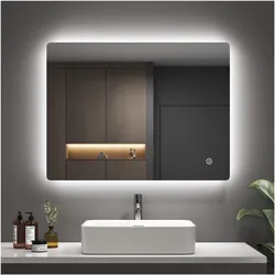 Emke, Spiegel, Badspiegel mit Beleuchtung beschlagfrei 3-fach 3 Lichtfarben dimmbar (60 x 60 cm)