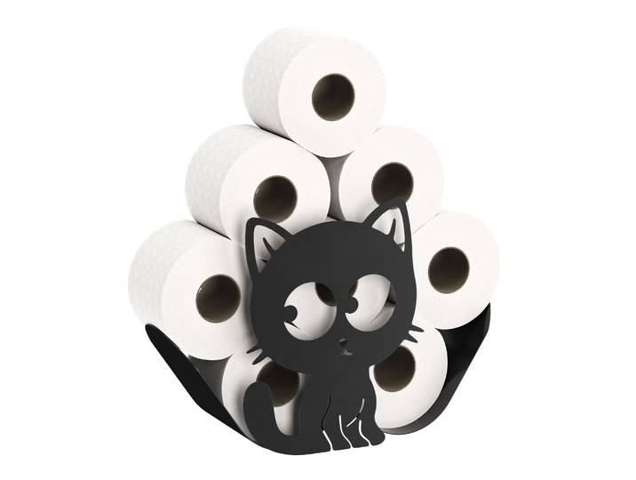 WC-Rollenhalter Katze für 8 Rollen schwarz