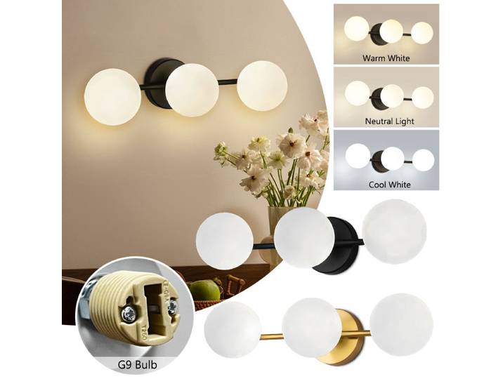 Lampes murales LED G9 d'intérieur pour éclairage de miroir, appliques murales LED en verre dépoli, luminaires pour chambre à coucher, cuisine
