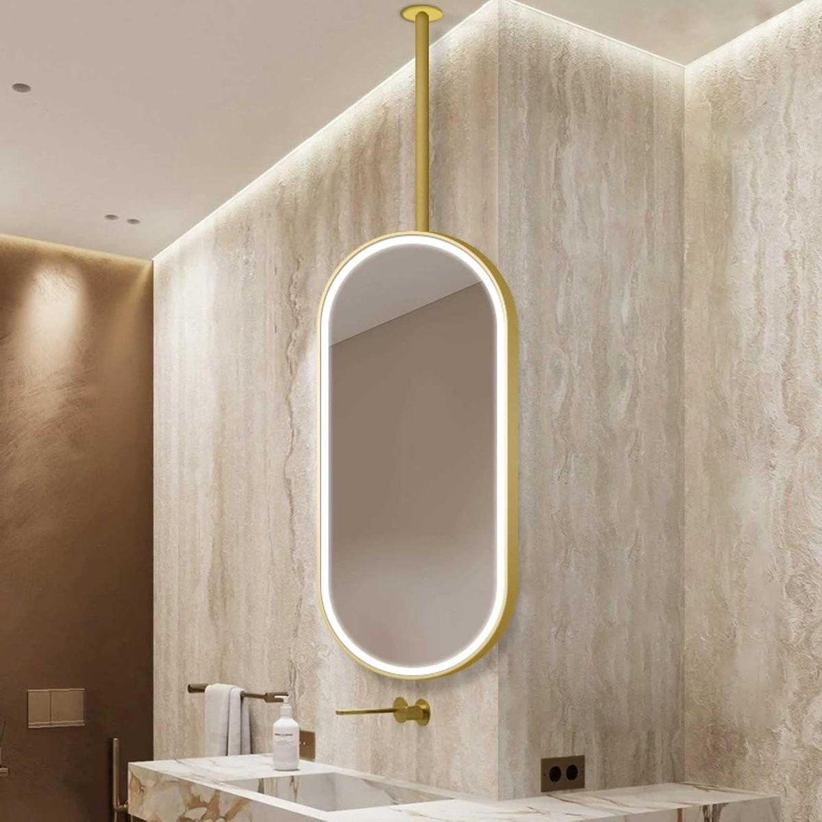 LED Ovale Hangspiegel met Verlichting en Verstelbare Helderheid - Zwart - 40 x 70 cm