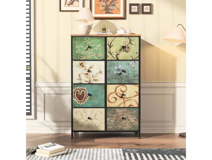 Commode - DREAMMESPACE - 8 Tiroirs - Métal Noir - Vintage - 67.5x30x100cm