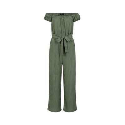 Jumpsuit CLOUD 5IVE "CLOUD 5IVE Offshoulder Maxi Jumpsuit", Damen, Gr. XS, US-Größen, grün (olive), 95% Polyester, 5% Elasthan, unifarben, normal, Carmenausschnitt, Overalls Jumpsuit