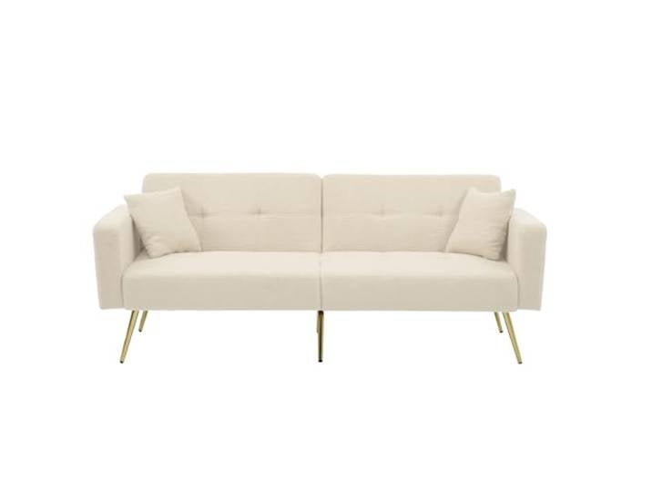 Merax Schlafsofa mit Bettfunktion, verstellbarem Winkel, Stabiler Holzrahmen, inkl. Kissen & seitlichen Aufbewahrungstaschen, umwandelbar, komfortabel, für Gäste, Beige