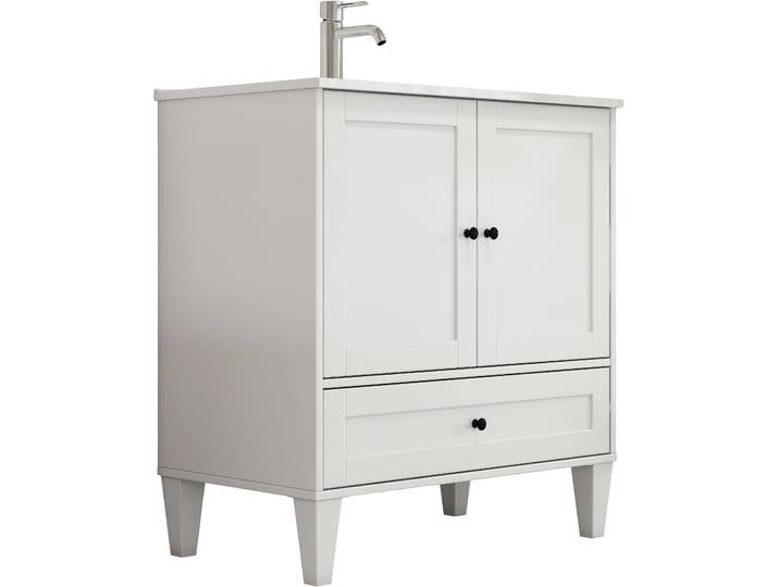 Waschtisch WELLTIME Amsterdam , weiss (weiß, schwarz), B:79cm H:87cm T:45cm, MDF, Waschtische, Waschtisch, Bad-Set: Unterschrank inkl. Keramikwaschbecken, verschiedene Breiten