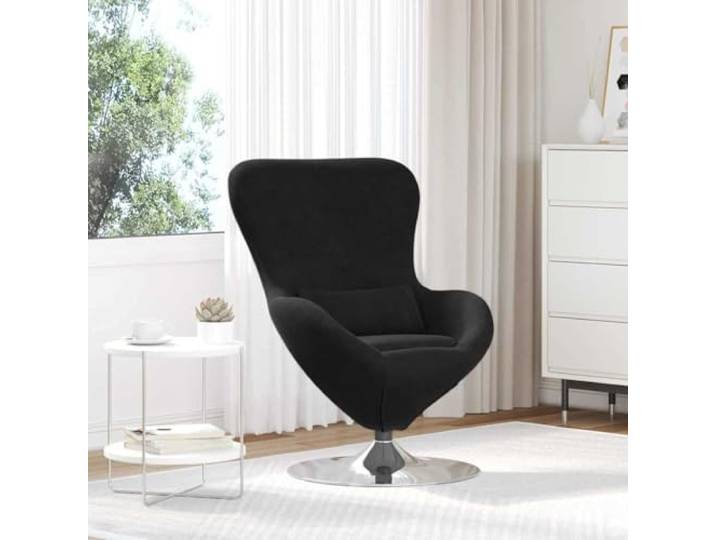 Eiersessel Schwarz Samt mit 360-Grad-Schwenkfuß, Moderner Loungesessel 360-Grad-Rotation, samtweiche Haptik, schräge Armlehnen, minimalistisches Design, pflegeleichter Bezug
