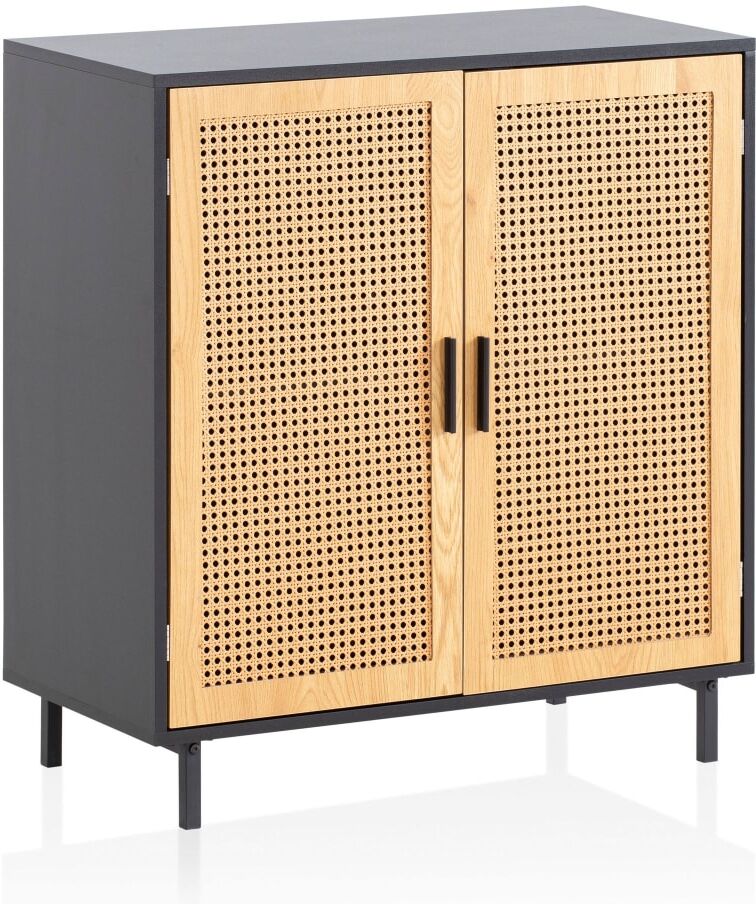 FineBuy Buffet à 2 portes en mdf, noir Noir 80x87x40cm