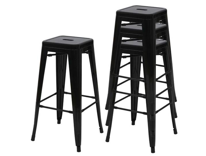 Jamb Barhocker Metall Schwarz 4er-Set, Metall, 43x77x43 cm, Esszimmer, Barmöbel, Barhocker