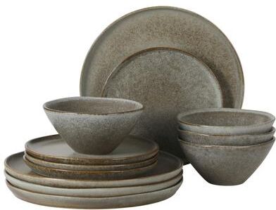 Gibson Elite Coastal Forest Plates and Bowls Sets, 12-Piece Stoneware Dinnerware Sets, Triple Reactive Glaze Dish Set