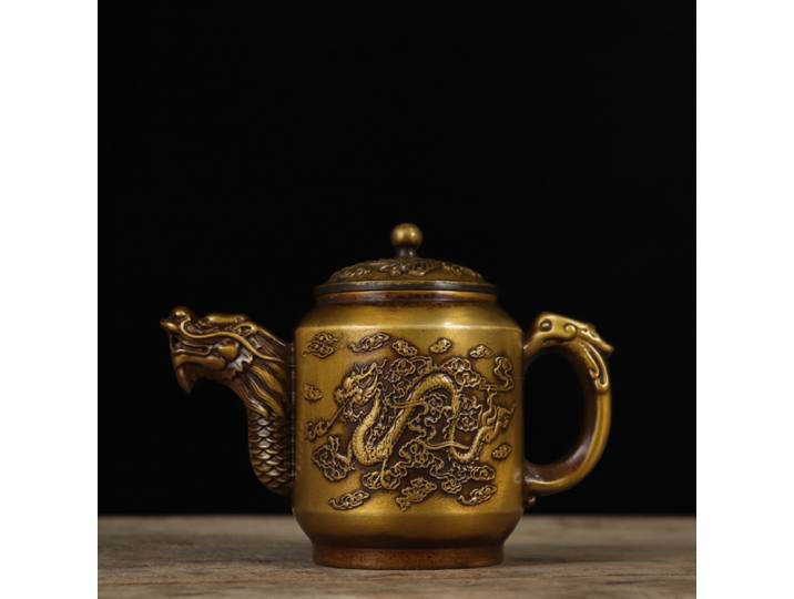 Fourni directement par le commerce électronique, théière en cuivre, motif dragon et phénix, style antique, ornement décoratif, cadeau