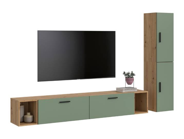 Wohnkombination The One , 6-teilig , Artisan Eiche / Smoke Green Komplettset