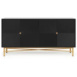MODFU Sideboard aus MDF/Spanplatte, Schwarz, 160x40x82 cm, 4 Türen, Soft-Close