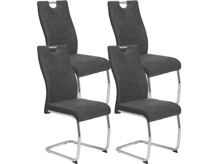möbelando (4er Set) Freischwinger Alvera Webstoff Grau, Metallgestell Chrom, Lehne mit Griff