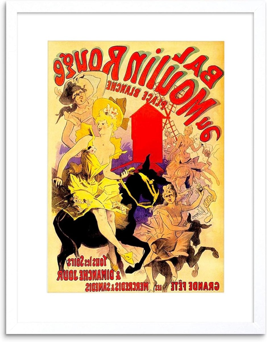 Ingelijste Wanddecoratie Poster Vintage Moulin Rouge Stijl Wit - 30 x 41 cm