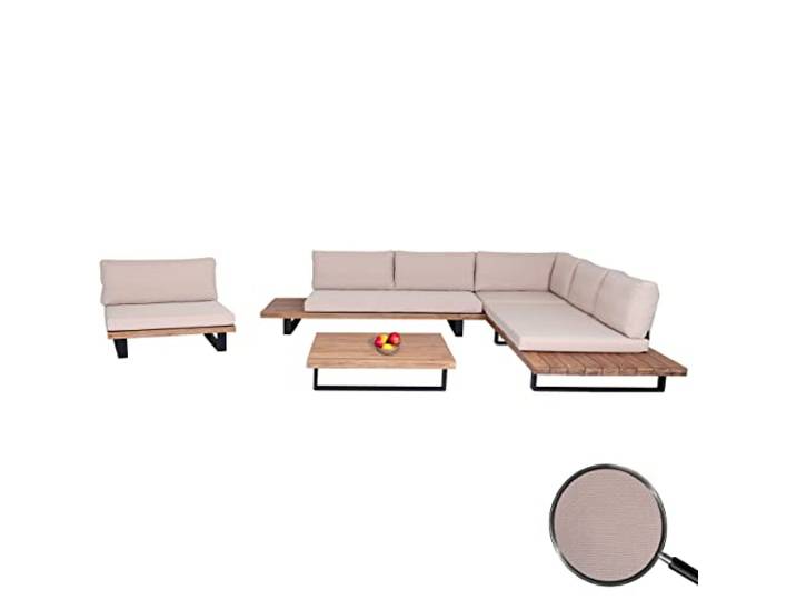 Mendler Garten-Garnitur mit Sessel HWC-H54 - Hellbraun, Polster beige
