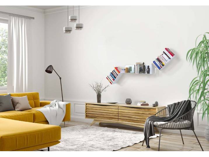 Bibliothèque murale asymétrique en métal blanc design - teebooks