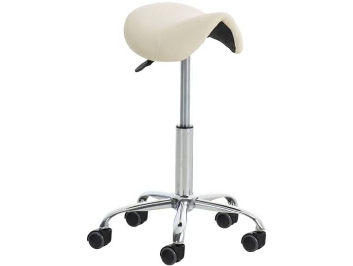 CLP Arbeitshocker Reno Mit Kunstlederbezug Und Leichtlaufrollen I Höhenverstellbarer Drehbarer Sitzhocker Mit Metallgestell In Chrom-Optik Farbe Creme