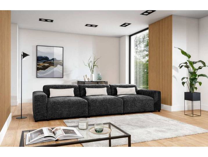 Designer 3er Sofa Napoli - Blau - Stoff - Luxusbetten24